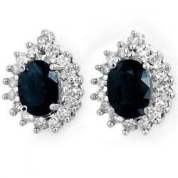 CERTIFIED 3.87ctw SAPPHIRE &DIAMOND EARRINGS  14KW GOLD