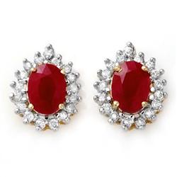 CERTIFIED 4.44ctw DIAMOND & RUBY STUD EARRING 14KT GOLD