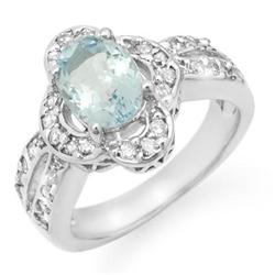 CERTIFIED 2.60ct AQUAMARINE & DIAMOND RING 14K W GOLD