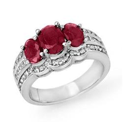 CERTIFIED THREE-STONE 3.50ctw DIAMOND & RUBY RING GOLD