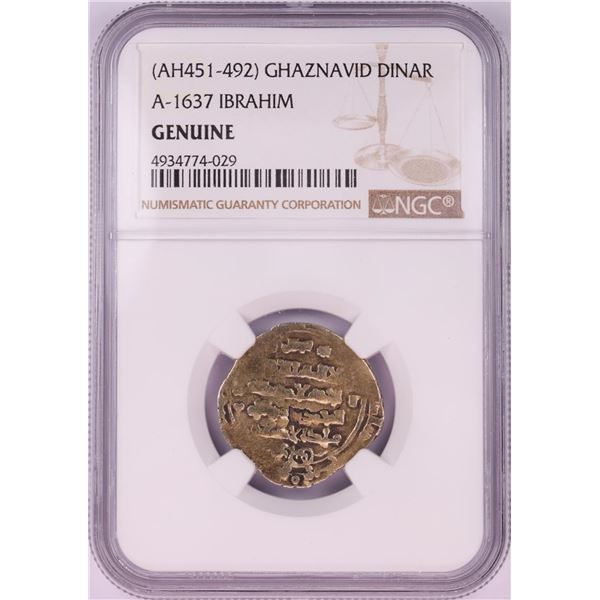 AH451-492 Ghaznavid Dinar A-1637 Ibrahim Gold Coin NGC Genuine