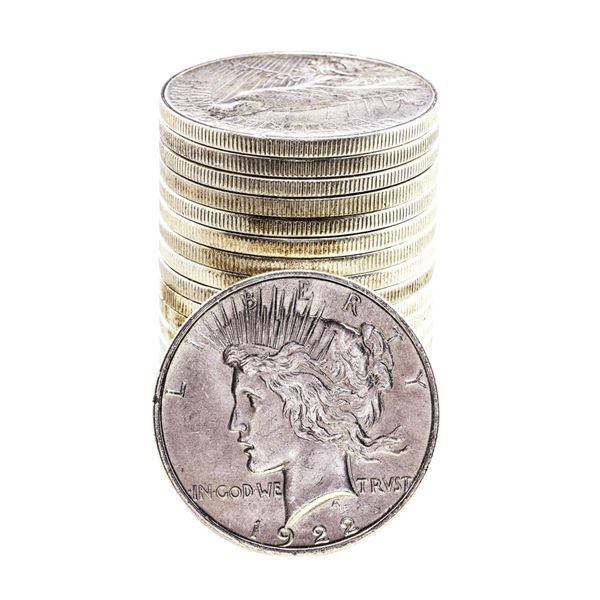 Roll of (20) Brilliant Uncirculated 1922-1923 $1 Peace Silver Dollar Coins