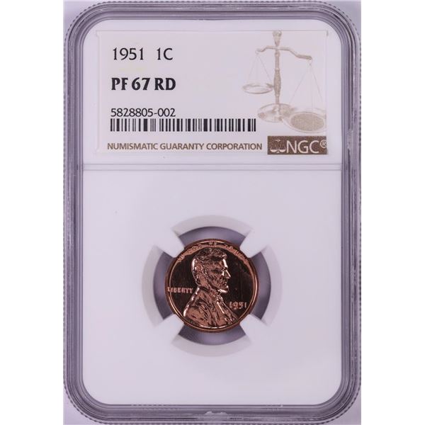1951 Proof Lincoln Wheat Cent Coin NGC PF67RD