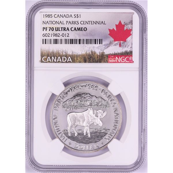 1985 $1 Proof Canada National Parks Centennial Silver Dollar Coin NGC PF70 Ultra Cameo
