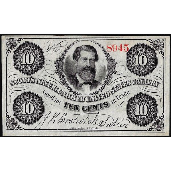 1800's Ten Cents Scott's Nine Hundred United States Calvary New York Obsolete Scrip