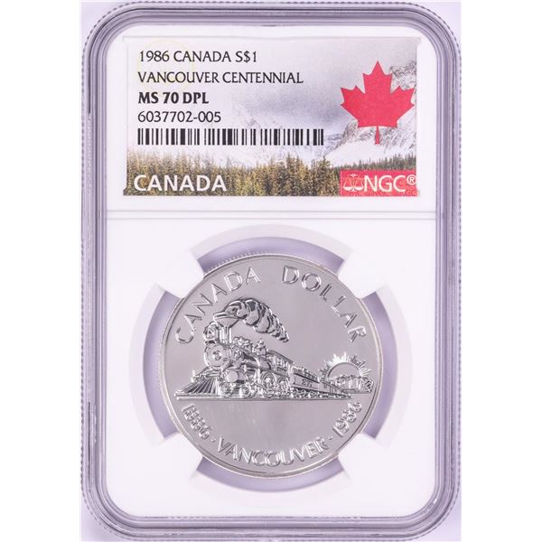 1986 $1 Canada Vancouver Centennial Silver Dollar Coin NGC MS70 DPL