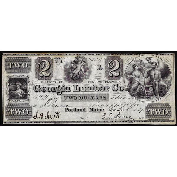 1839 $2 Georgia Lumber Company Portland, ME Obsolete Banknote