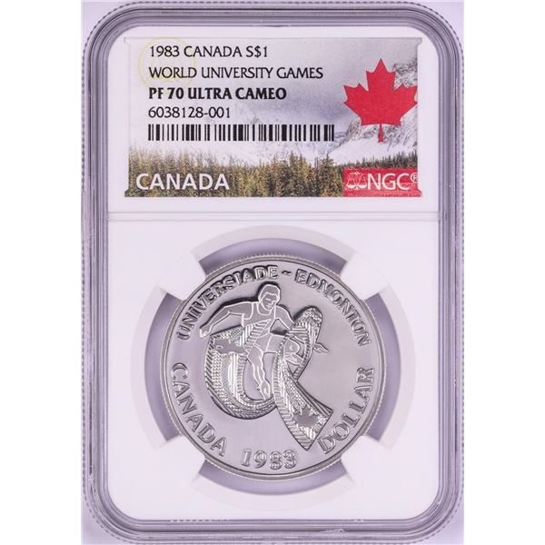 1983 $1 Proof Canada World University Games Silver Dollar Coin NGC PF70 Ultra Cameo