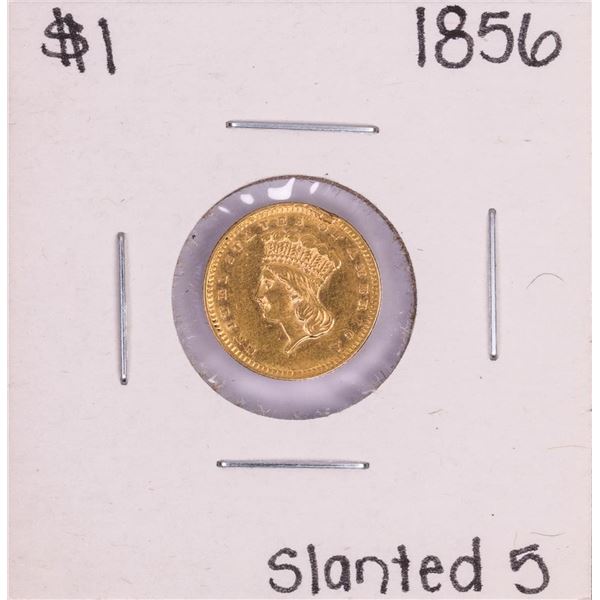 1856 Slanted 5 $1 Type 3 Indian Princess Head Gold Dollar Coin - Rim Bump