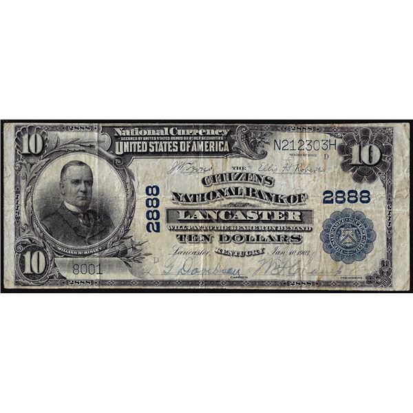 1902PB $10 Citizens National Bank of Lancaster, KY CH# 2888 National Currency Note