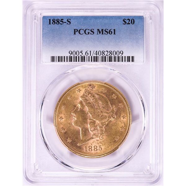 1885-S $20 Liberty Head Double Eagle Gold Coin PCGS MS61