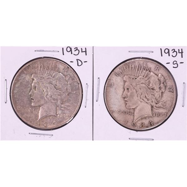 Lot of 1934-D & 1934-S $1 Peace Silver Dollar Coins
