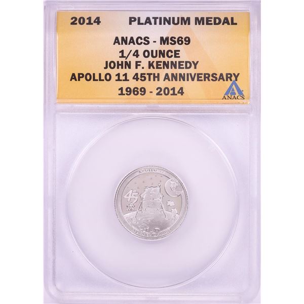 2014 Proof 1/4 oz Platinum JFK Apollo 11 Anniversary Medal ANACS MS69