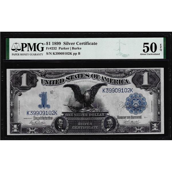 1899 $1 Black Eagle Silver Certificate Note Fr.232 PMG About Uncirculated 50EPQ