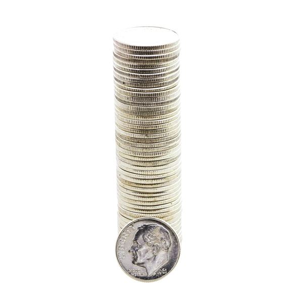 Roll of (50) Brilliant Uncirculated Mixed Date Roosevelt Dime Coins