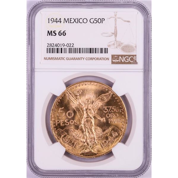 1944 Mexico 50 Pesos Gold Coin NGC MS66