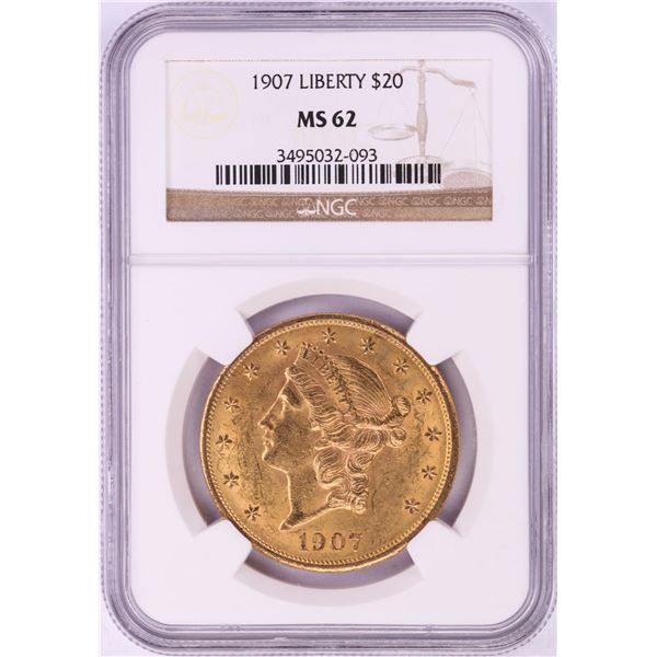 1907 $20 Liberty Head Double Eagle Gold Coin NGC MS62
