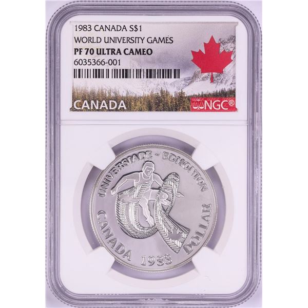 1983 $1 Proof Canada World University Games Silver Dollar Coin NGC PF70 Ultra Cameo
