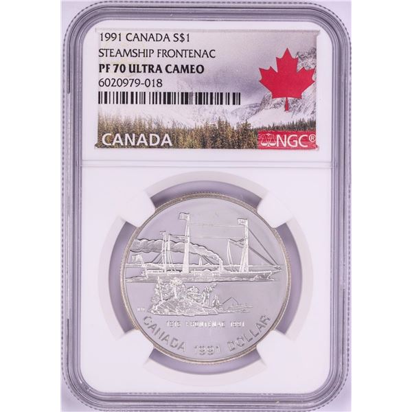 1991 $1 Proof Canada Steamship Frontenac Silver Dollar Coin NGC PF70 Ultra Cameo
