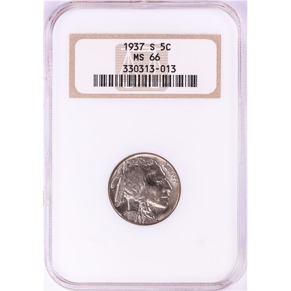 1937-S Buffalo Nickel Coin NGC MS66 Old Fatty Holder