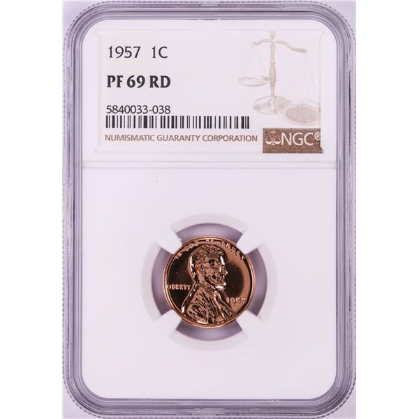 1957 Proof Lincoln Wheat Cent Coin NGC PF69RD