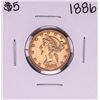 Image 1 : 1886 $5 Liberty Head Half Eagle Gold Coin