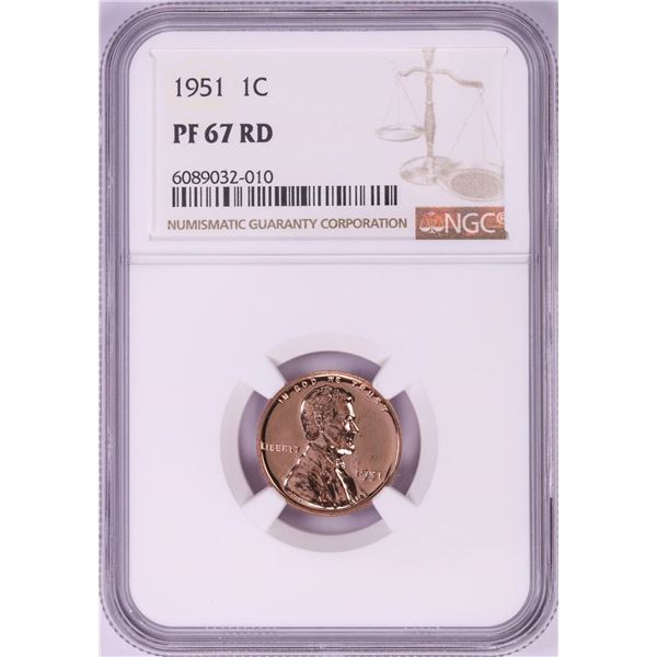 1951 Proof Lincoln Wheat Cent Coin NGC PF67RD