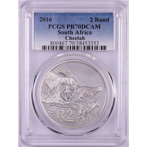 2016 Proof South Africa 2 Rand Cheetah Silver Coin PCGS PR70DCAM