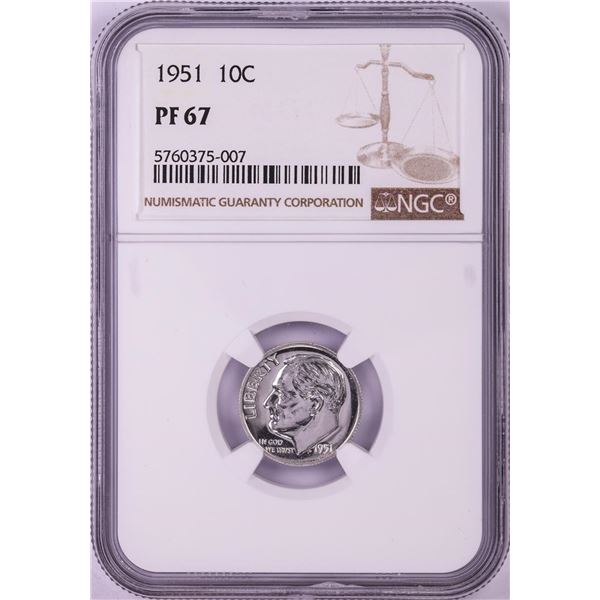 1951 Proof Roosevelt Dime Coin NGC PF67
