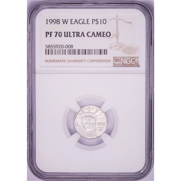 1998-W $10 Proof American Platinum Eagle Coin NGC PF70 Ultra Cameo