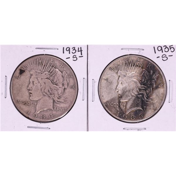 Lot of 1934-S & 1935-S $1 Peace Silver Dollar Coins