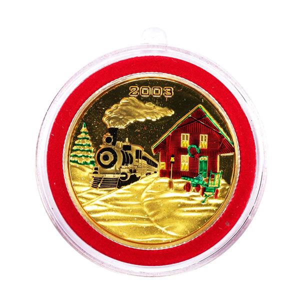2003 Christmas Holidays .999 Fine Silver Colorized Enamel Round