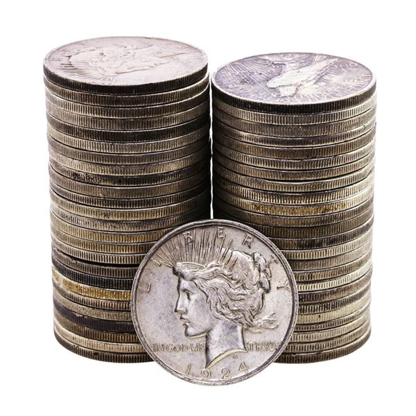 Lot of (50) $1 Peace Silver Dollar Coins