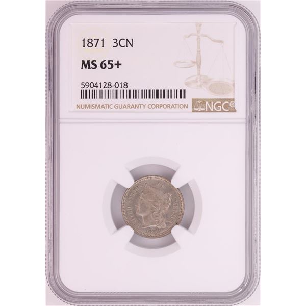 1871 Three Cent Nickel Coin NGC MS65+