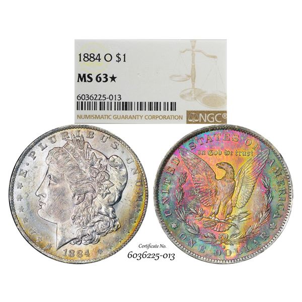 1884-O $1 Morgan Silver Dollar Coin NGC MS63* Star Amazing Toning