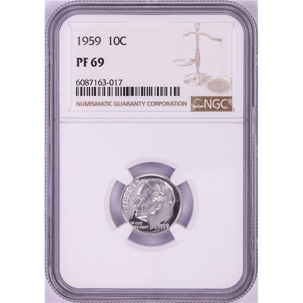 1959 Proof Roosevelt Dime Coin NGC PF69