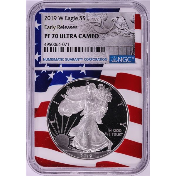 2019-W $1 Proof American Silver Eagle Coin NGC PF70 Ultra Cameo Congratulations Flag