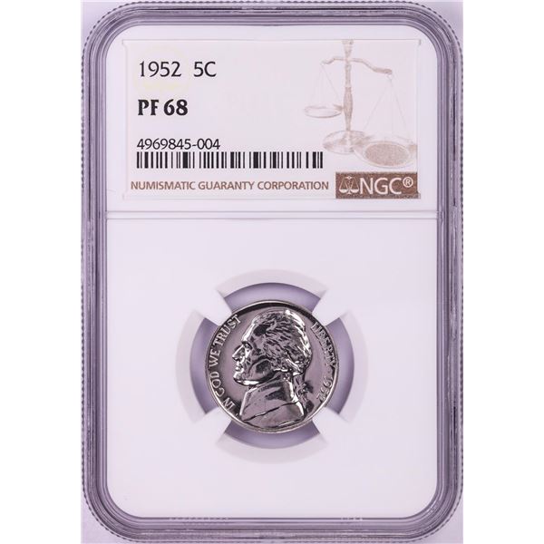 1952 Proof Jefferson Nickel Coin NGC PF68