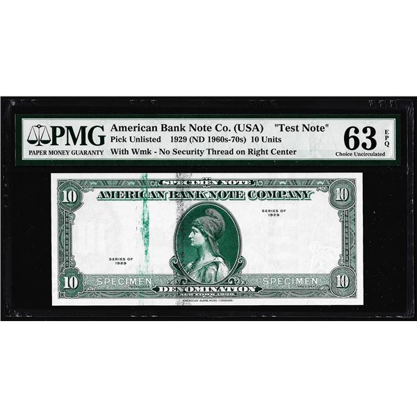 1929 10 Unit American Bank Note Co. "Test Note" PMG Choice Uncirculated 63EPQ
