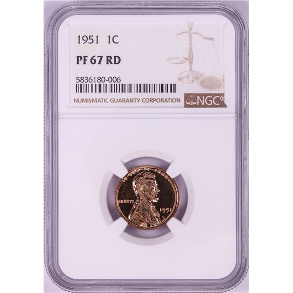 1951 Proof Lincoln Wheat Cent Coin NGC PF67RD