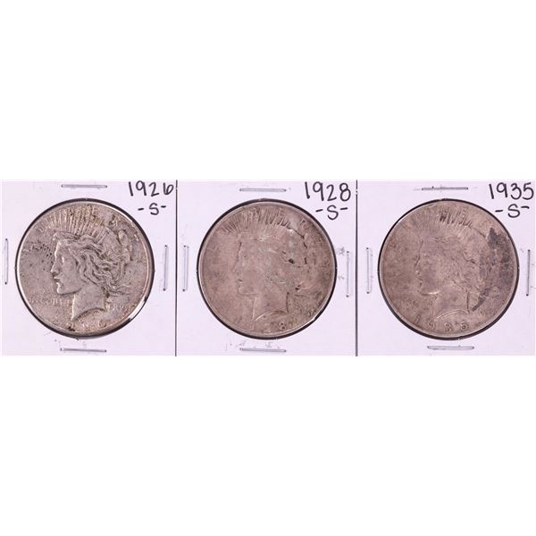 Lot of 1926-S, 1928-S, 1935-S $1 Peace Silver Dollar Coins
