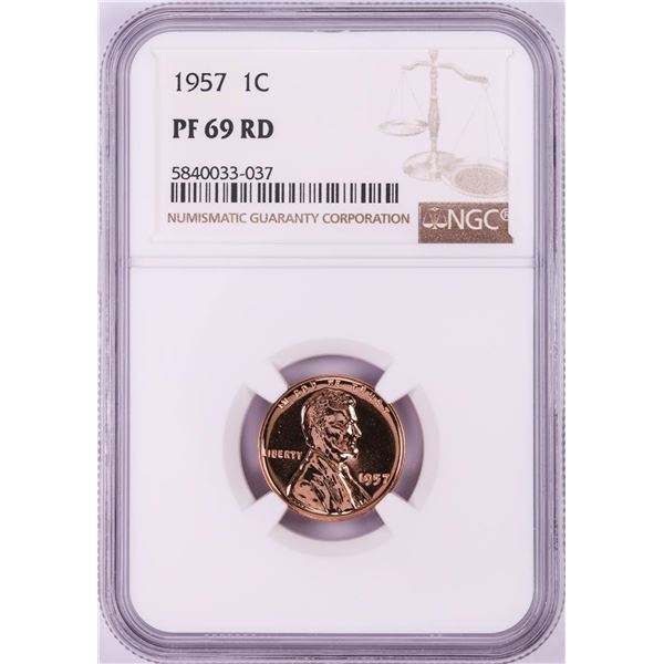 1957 Proof Lincoln Wheat Cent Coin NGC PF69RD