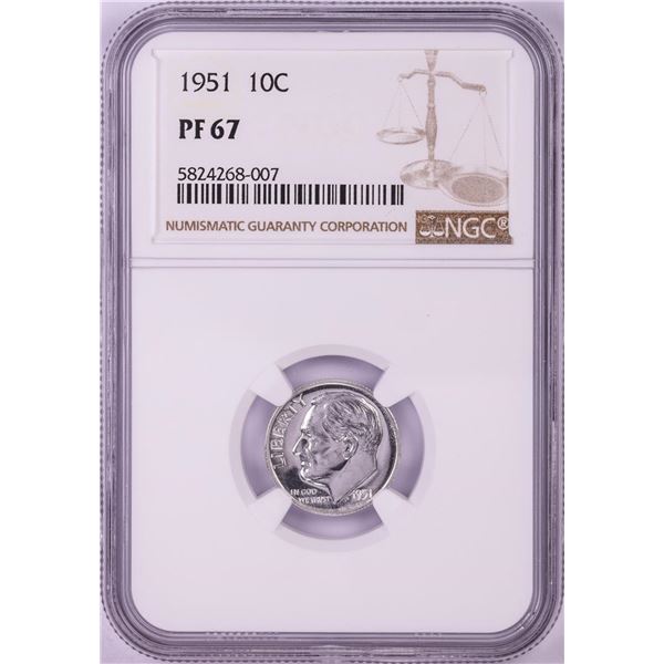 1951 Proof Roosevelt Dime Coin NGC PF67