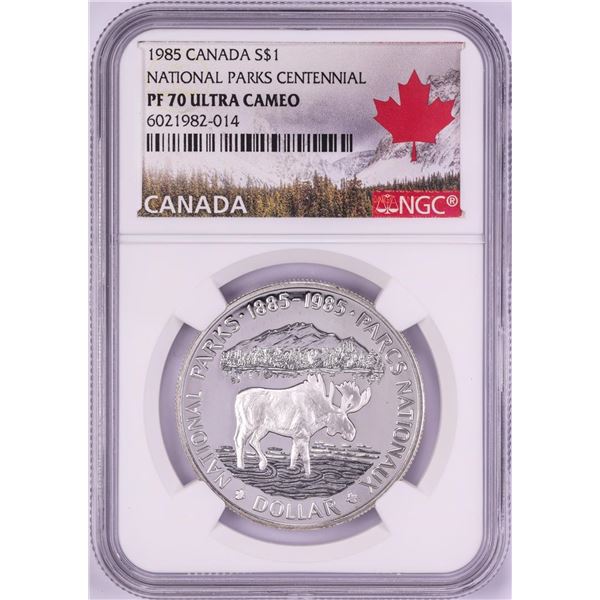 1985 $1 Proof Canada National Parks Centennial Silver Dollar Coin NGC PF70 Ultra Cameo