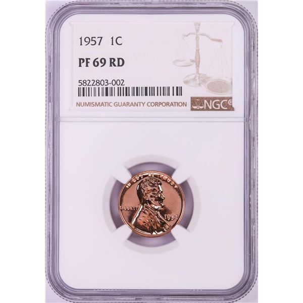 1957 Proof Lincoln Wheat Cent Coin NGC PF69RD
