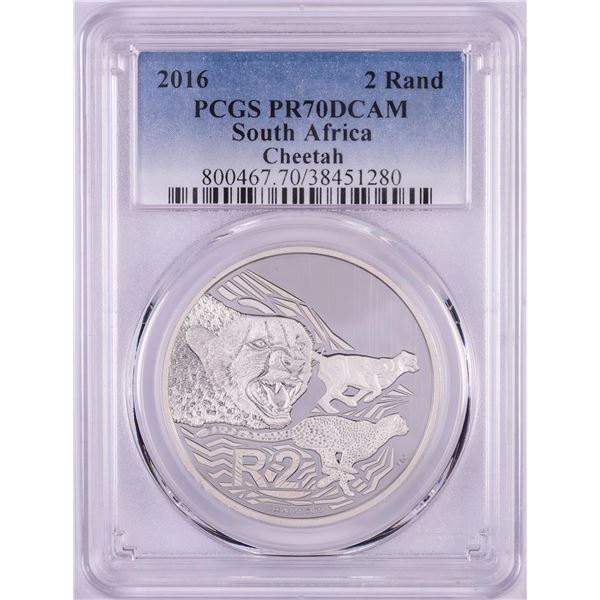2016 Proof South Africa 2 Rand Cheetah Silver Coin PCGS PR70DCAM