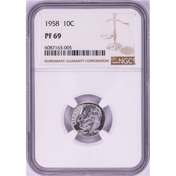 1958 Proof Roosevelt Dime Coin NGC PF69