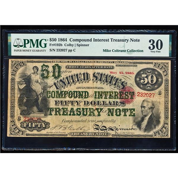 1864 $50 Compound Interest Treasury Note Fr.192b PMG Very Fine 30