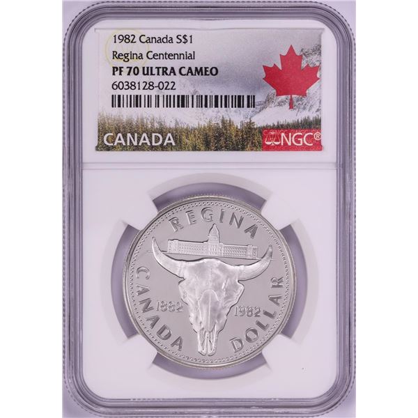 1982 $1 Proof Canada Regina Centennial Silver Dollar Coin NGC PF70 Ultra Cameo