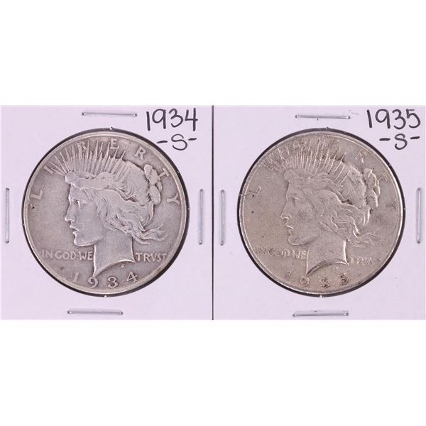 Lot of 1934-S & 1935-S $1 Peace Silver Dollar Coins